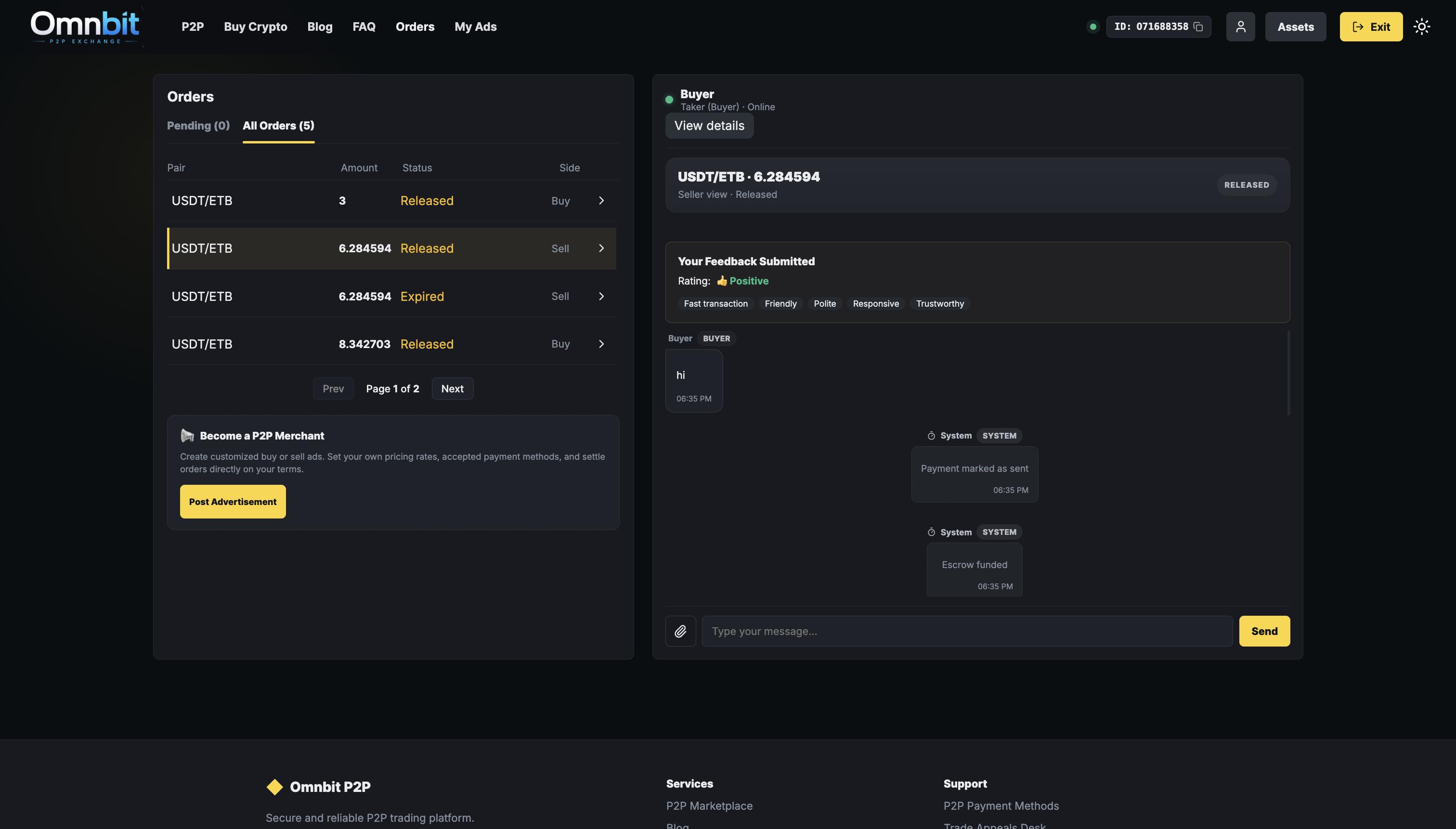 Secure P2P Trading with Built-in Chat and Dispute Resolution